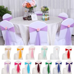 10/20x Spandex Stretch Wedding Party Chair Cover Band Bow Sashes w/ Flower Decor