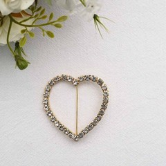 Gold 2 in Heart Metal Chair Sash PIN BUCKLE Rhinestones Party Events Decorations