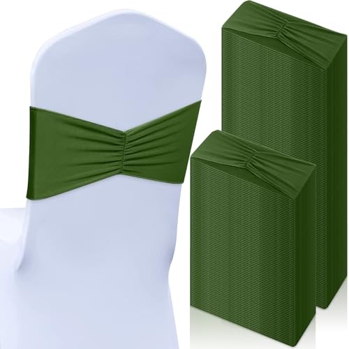 100 Pcs Spandex Chair Sashes Bows Bands Slider Sashes for Chair Moss Green