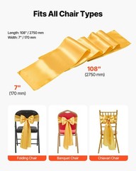 100pcs 7×108 inch gold satin chair sashes wedding banquet bow decoration