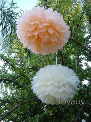 18x Peach Cream tissue paper Pom Poms Wedding Baby Shower Birthday Christening
