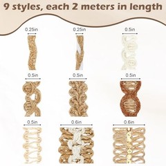 9 Rolls Jute Ribbons Burlap Lace Trim Jute Craft Ribbons for Flower Bouquets