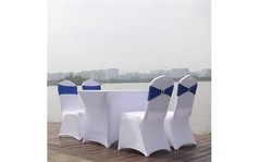 25Pcs Chair Sashes Stretch Bows Chair Bands Xmas Wedding Banquet Decor-Blue
