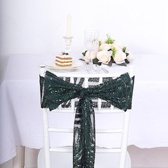 5 HUNTER GREEN Tulle CHAIR SASHES Sequins Geometric Pattern Party Events