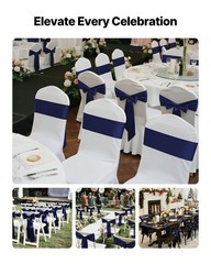 VEVOR 50PCS Navy Blue Spandex Chair Sashes Elastic Bows Wedding Party Dining
