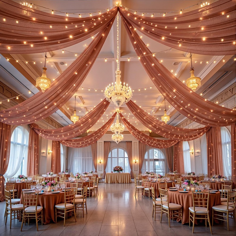 6 Panels Caramel Ceiling Drapes with Lights 60″W x 240″L (Pack of 6),
