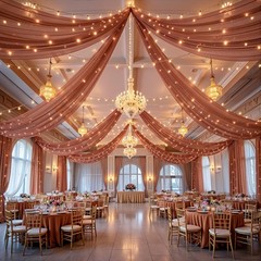 6 Panels Caramel Ceiling Drapes with Lights 60″W x 240″L (Pack of 6),