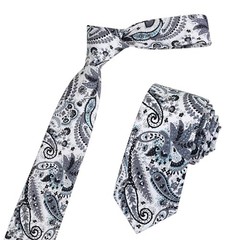 Kissvian Men’s Cotton Skinny Tie with Floral Print Linen Casual Grey Cashew