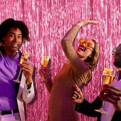 2 Pack Pink Backdrop Party Decorations Tinsel Curtain Party Backdrop Foil Fri…