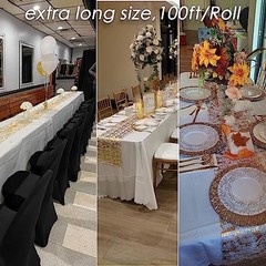 100ft Metallic Mesh Sheer Table Runner Roll – Extra Long Table 1pc（100 ft） Gold