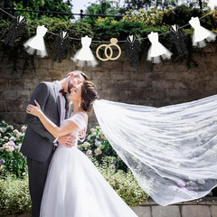 Bride and Groom Wedding Dress Garland Banner, 9.8 Ft Hanging Tuxedo and Gown wit