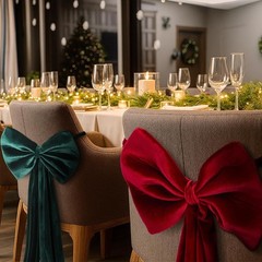 4 Pcs Velvet Chair Bows Sashes 12 x 43 Inch Red and Green Velvet Bows Open Box