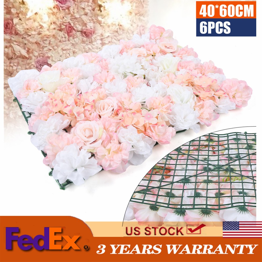 6 Pcs Artificial Silk Flower Wall Panel Floral Backdrop Party Wedding Decoration
