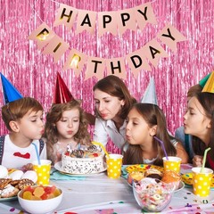 3 Pack Pink Backdrop Birthday Party Decorations Tinsel Foil Fringe Curtains B…