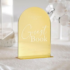 Versatile 5×7″ Gold Mirror Acrylic Wedding Sign for Guest Engagement & Memories