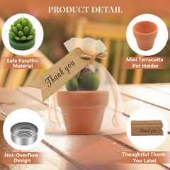 24 Pcs Succulent Candles Party Favors, Bulk Cactus Table Decor with Mini Terraco