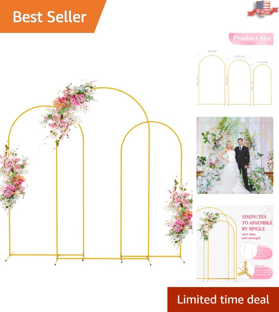 Durable Gold Metal Wedding Arch Backdrop – 3 Sizes for Elegant Celebrations