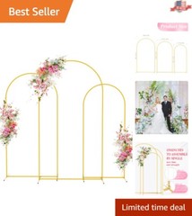 Durable Gold Metal Wedding Arch Backdrop – 3 Sizes for Elegant Celebrations