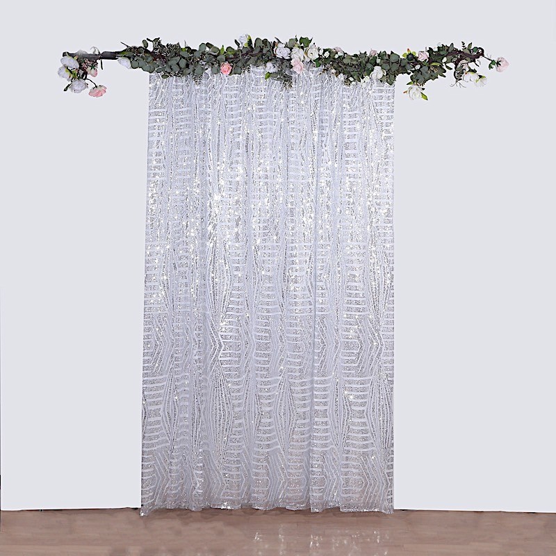 8ft x 8ft SILVER Geometric Sequin Photo Backdrop CURTAIN Drape Panel Party