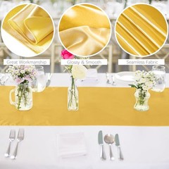 4 Pack Satin Table Runner 12 x 108 Inch Golden Long Bright Silk and Smooth