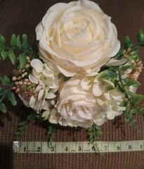 Ivory White Bouquet-5 Cabbage Roses, Hydrangea, Small Accent Berries, Greenery
