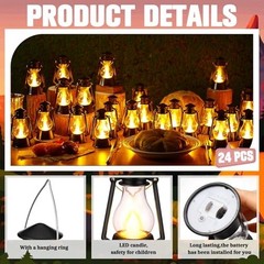 24 Pcs Mini Lanterns for Wedding Decor, Camping, Vintage Hanging Ornaments – LED