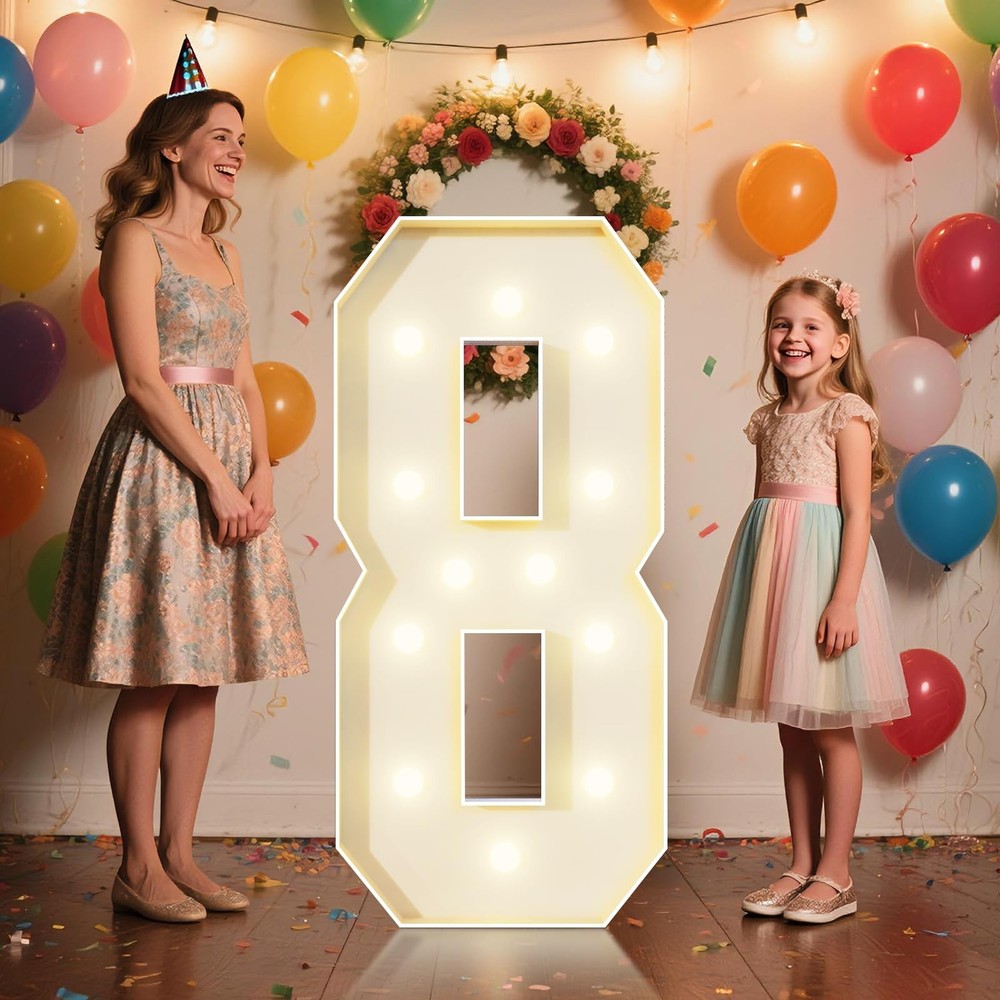 4FT Marquee Numbers 8 Sign,Large Light Up Numbers Party Decoration – Hook and…