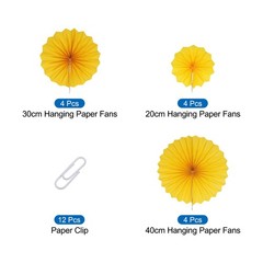 12Pcs Hanging Paper Fans Party Set Decoration for Home Birthday Wedding Yellow