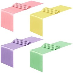 4 Pack Satin Table Runner 12 x 108 Inch Long Bright Silk and Pastel Rainbow