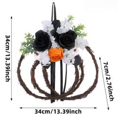 Fabric Plastic Rattan Pumpkin Floral Hanging Ornament for Seasonal Decor
