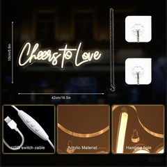 Versatile Cheers to Love LED Neon Sign – USB Decor for Weddings, 16.5″x5.9″
