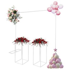 6.56ft Wedding Balloon Stand with 2 Flower Stands, Durable Metal Backdrop