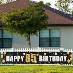 Happy 85th Birthday Yard Banner, Golden 85th Birthday Party Hanging Decoratio…