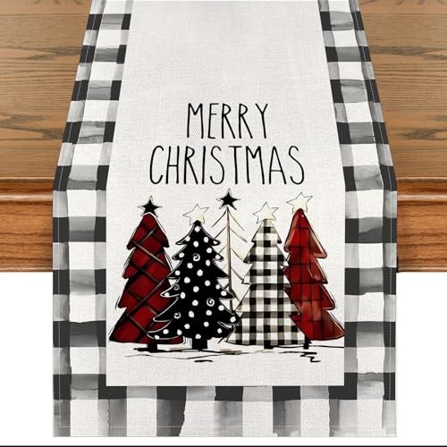 Black White Waterclor Buffalo Plaid Christmas Trees Black Plaid Christmas Tree