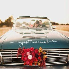 Just Married Vinyl Decal – 28×4 Inch Wedding Car Window Sticker, Elegant Remo…