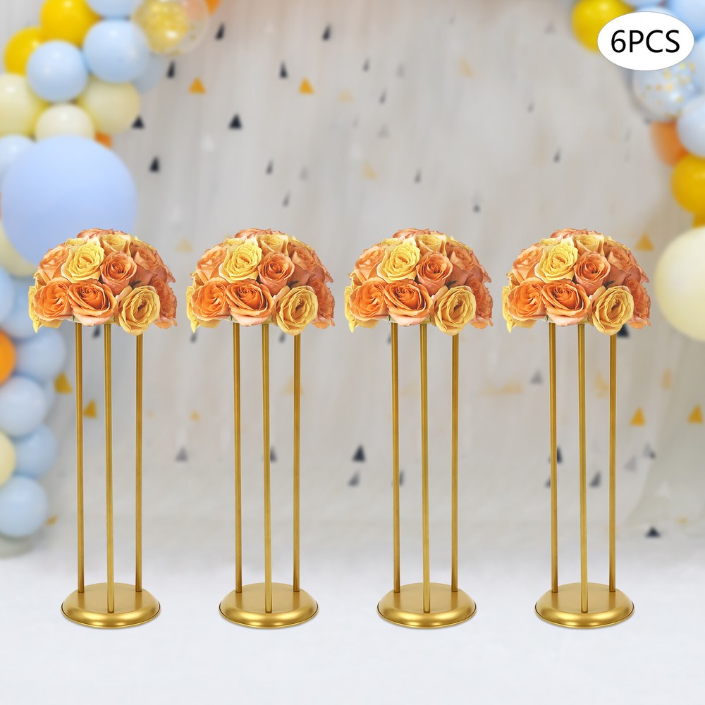 6 Pcs Gold Decorative Flower Stands, Columnar Design for Weddings, 20×60 cm