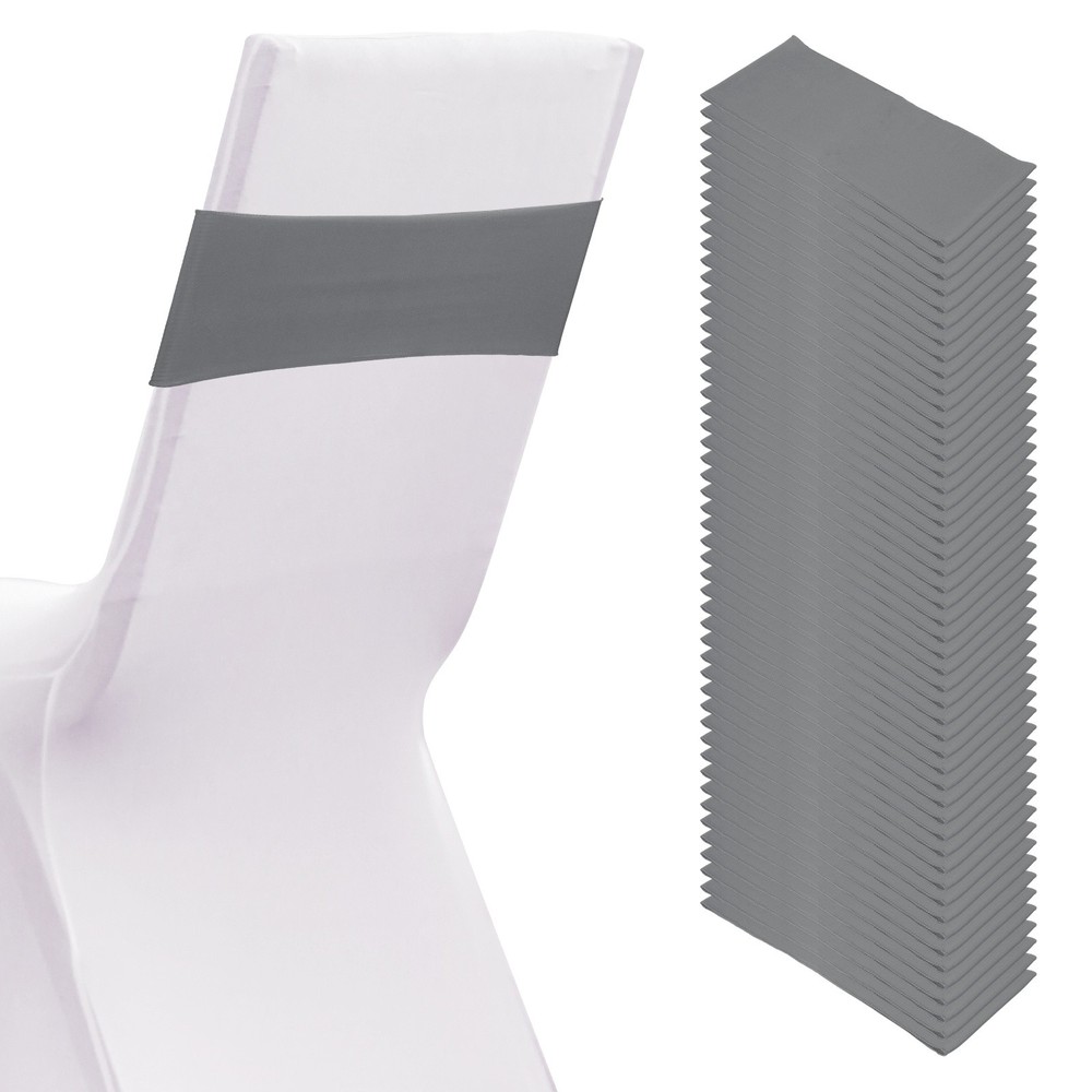 50 Pcs Spandex Chair Sashes Bows with Slider Buckle, Dark Gray