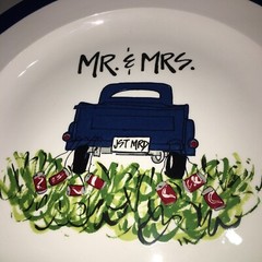 Farmhouse Mr and Mrs Wedding Gift Plate and Silverware (Fork and Spoon).