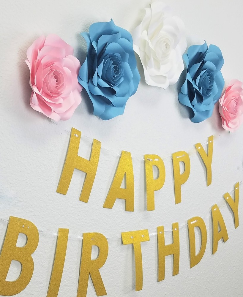 Decor In The Box 8 piece Handmade Happy B’Day Paper Flower Set, Fully Assembled