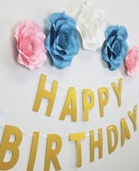 Decor In The Box 8 piece Handmade Happy B’Day Paper Flower Set, Fully Assembled