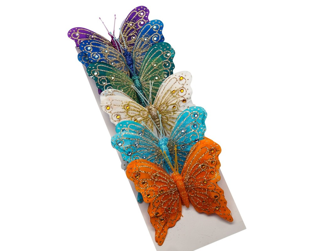 12PC 4″ Rainbow + Gold Glitter Feather Butterfly Craft DIY Wedding Cake Topper