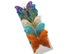 12PC 4″ Rainbow + Gold Glitter Feather Butterfly Craft DIY Wedding Cake Topper