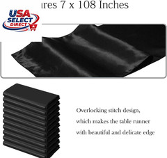 50 Black Satin Chair Sashes 7×108 Inches for Wedding Party Decor