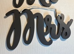 Mr & Mrs Wooden Rustic Hanging Wall Decor- Gray With White. Excellent Condition