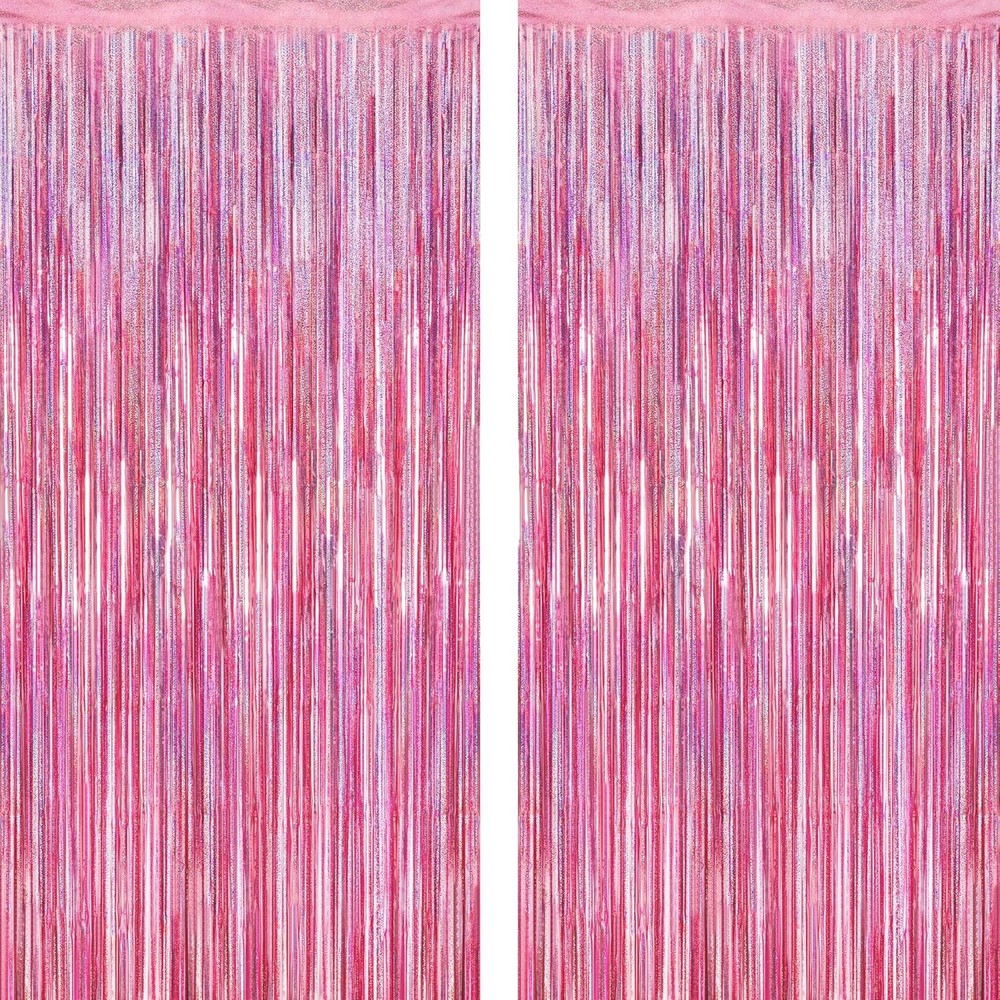 2 Pack Glitter Pink Backdrop, 3.28 FT x 7.05 FT Birthday Party Decorations,