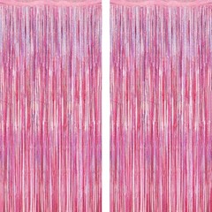 2 Pack Glitter Pink Backdrop, 3.28 FT x 7.05 FT Birthday Party Decorations,