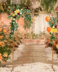Square Wedding Arch, Gold Metal Framework Heavy Duty Backdrop Stand Garden