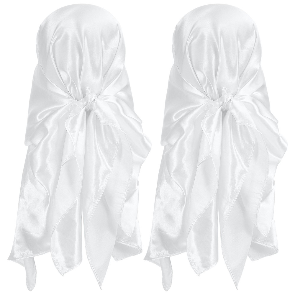 2Pcs 35 Inch Square Satin Head Scarf Silk Feeling Hair Scarf, White