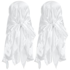 2Pcs 35 Inch Square Satin Head Scarf Silk Feeling Hair Scarf, White