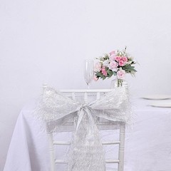 5 SILVER Polyester Chair SASHES Metallic Fringe Party Events Home Decorations